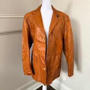 Vintage Startown Caramel Brown Leather Blazer Jacket Mens 40R
